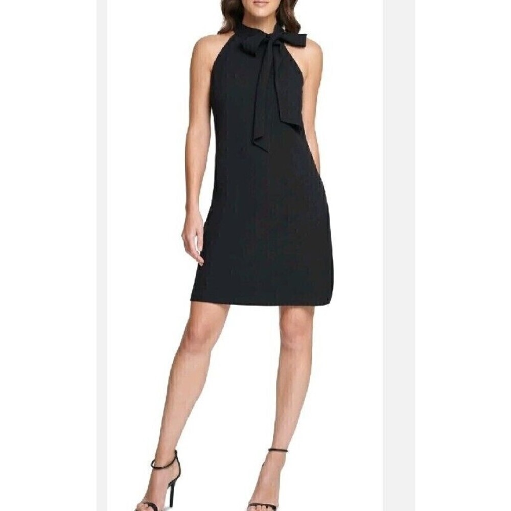 Vince Camuto Sz 2 Women's Bow Neck Halter Dress Black - Picture 3 of 9
